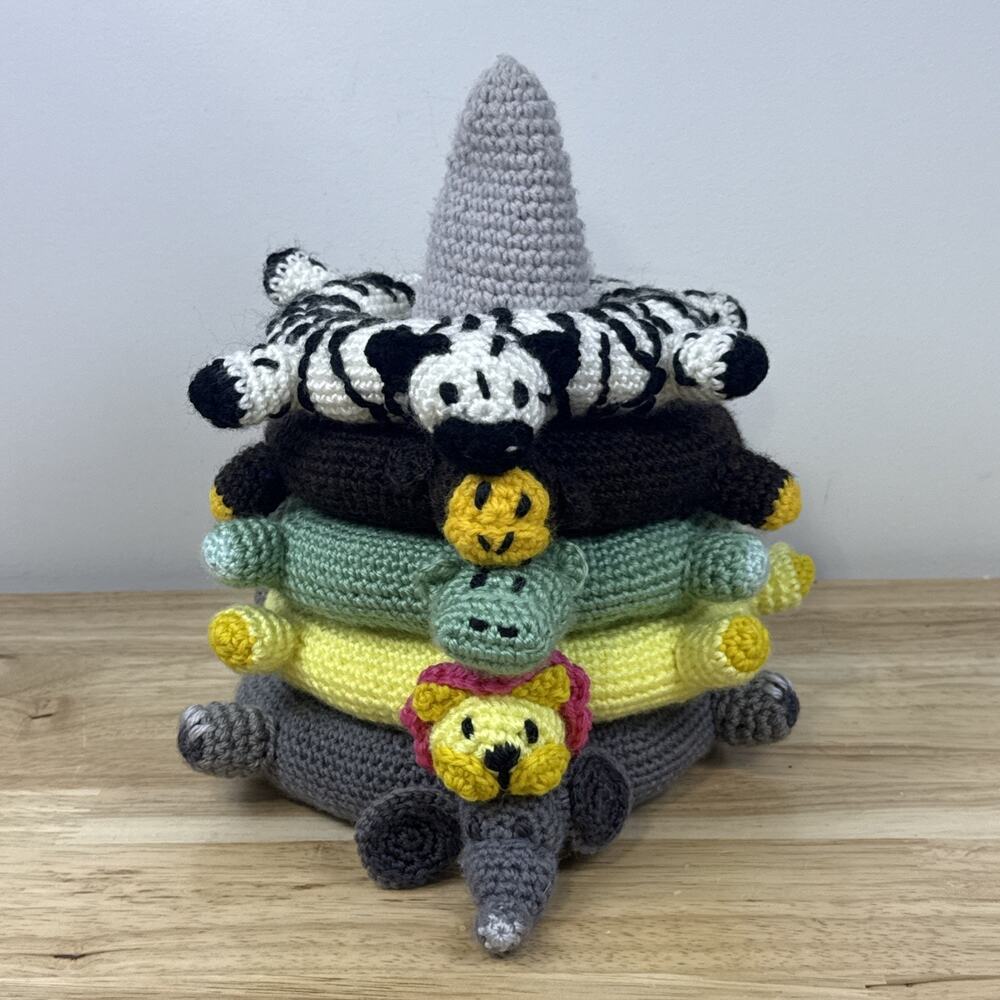 Crocheted Handmade Baby Ring Stack Toy Knitted Animal Kingdom Zebra